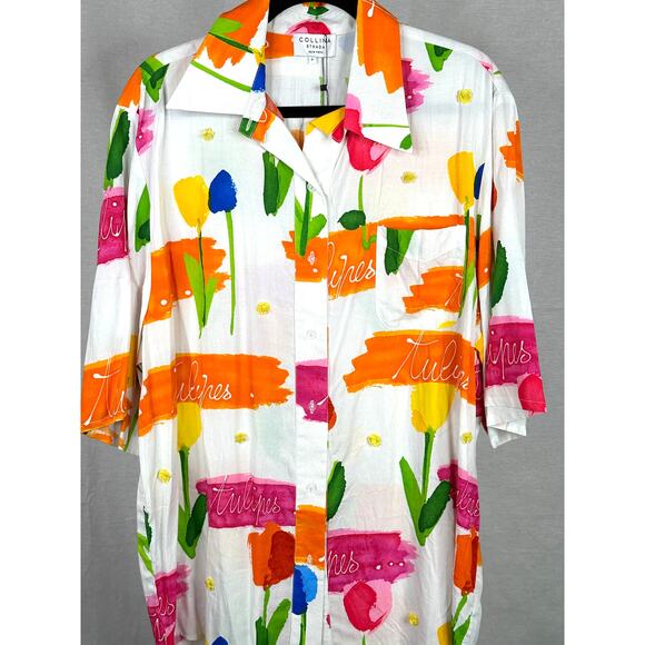 Collina Strada Tulips Oversized Printed Short Sleeve Women's Shirt Large - Picture 6 of 9